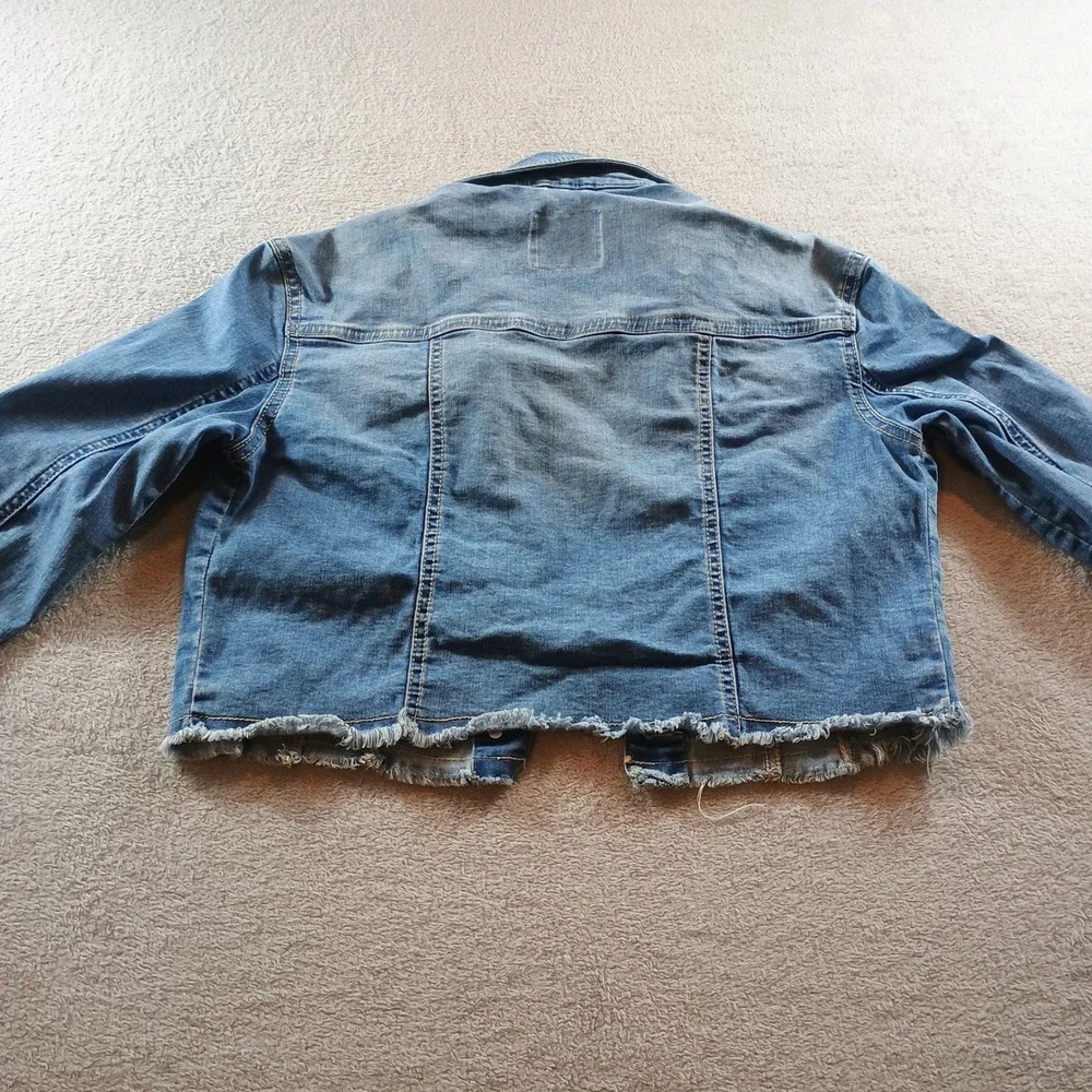 Justice Girls Denim Jacket Blue 12 Cropped Raw Hem Distressed Jean Jacket Trendy